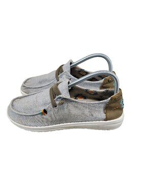 Hey Dude Shoes Womens Size 7 Gray Blue Aztec Wendy Rodeo Canvas Slip On *Read*